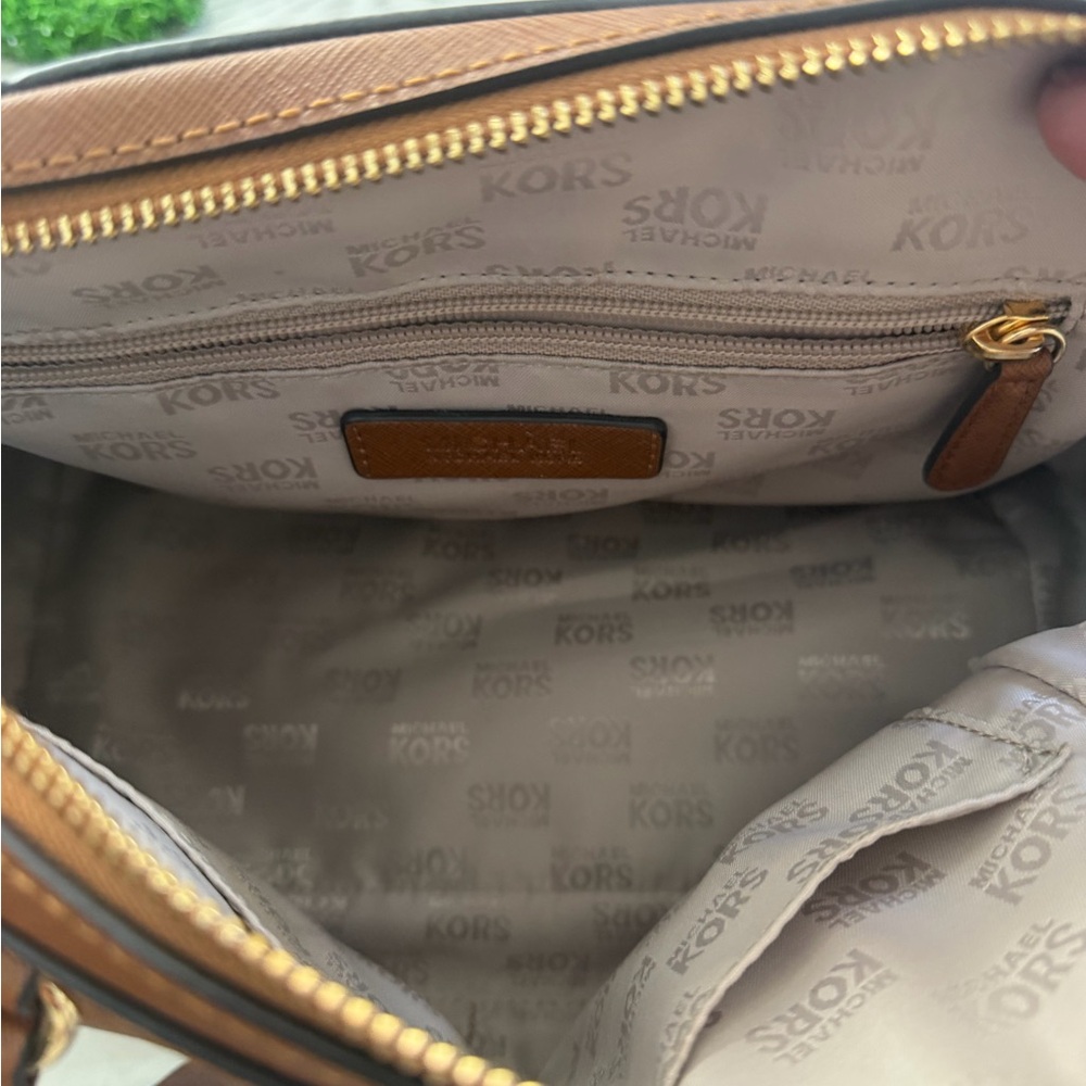 Michael Kors Brown/Tan Leather Purse with MK Charm - Picture 3 of 6